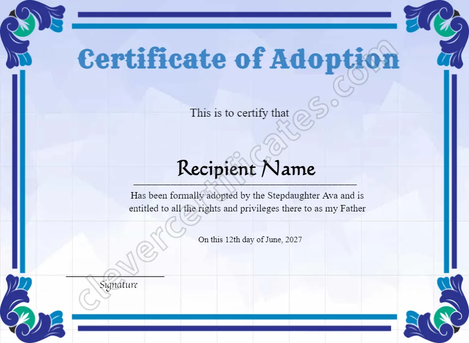 Adoption Of Stepfather To Our Family Certificate