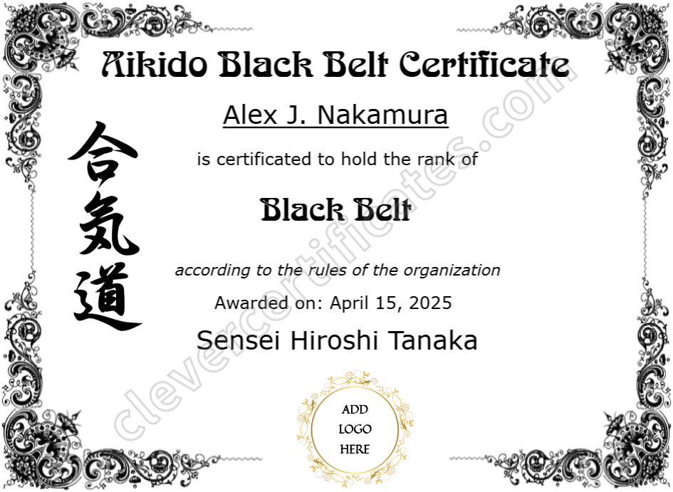 Aikido Black Belt Certificate