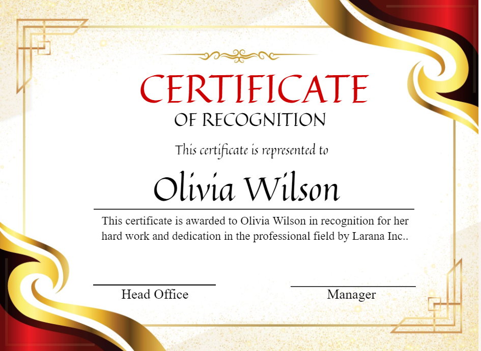 Certificate For Recognition