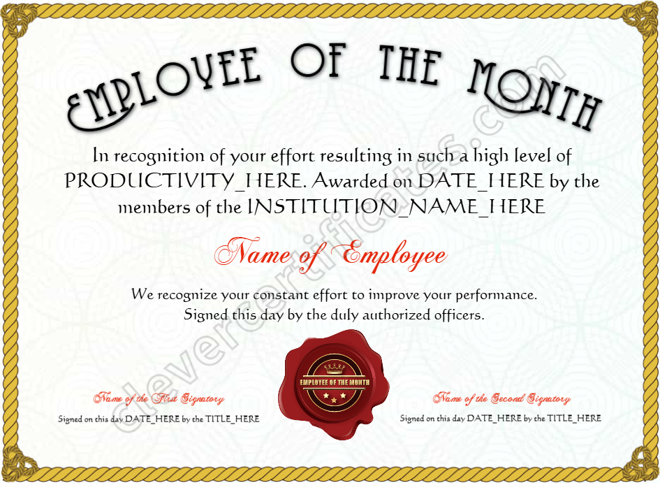 Customizable Elegant Yellow Employee Of The Month Award