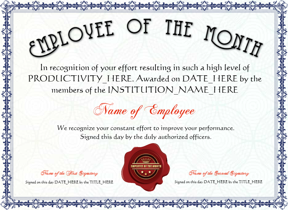 Editable Elegant Blue Employee Of The Month Award
