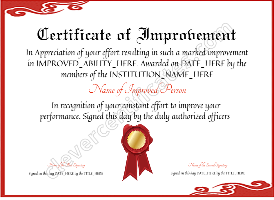 Editable Elegant Certificate Of Improvement