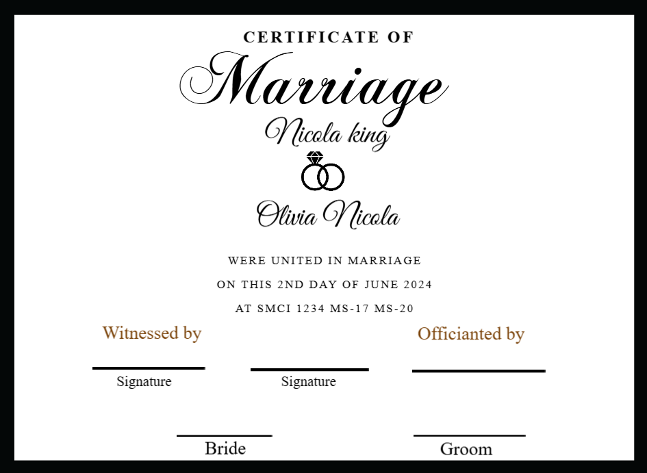 EDITABLE SIMPLE MARRIAGE CERTIFICATE