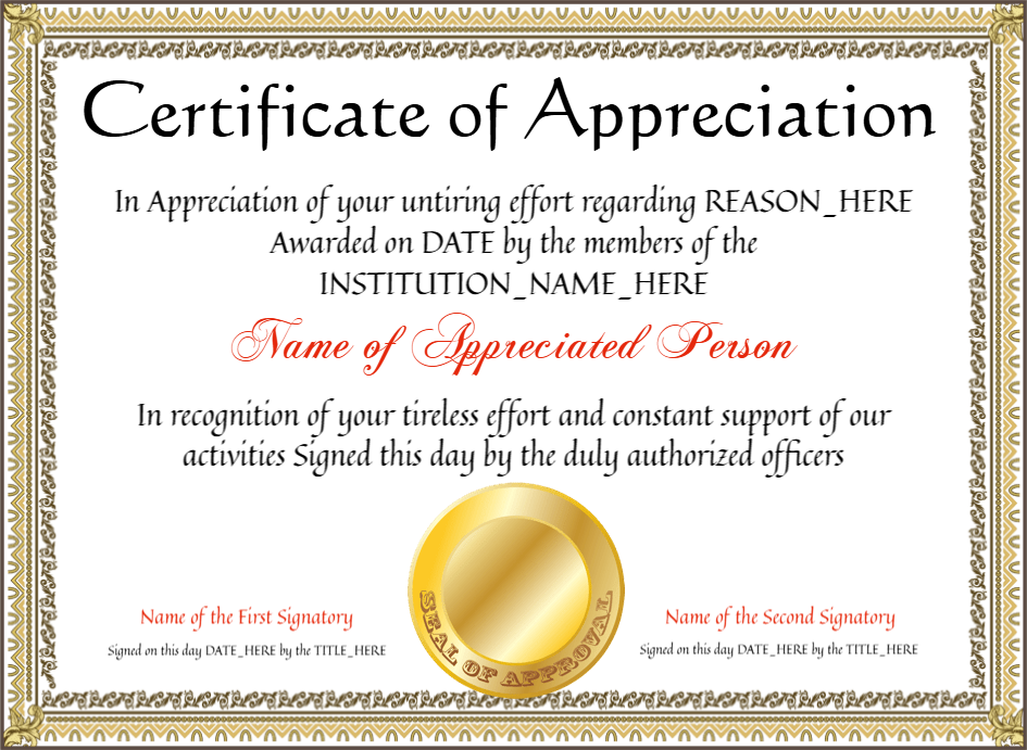 EDITABLE Years Of Service Certificate Of Appreciation Template