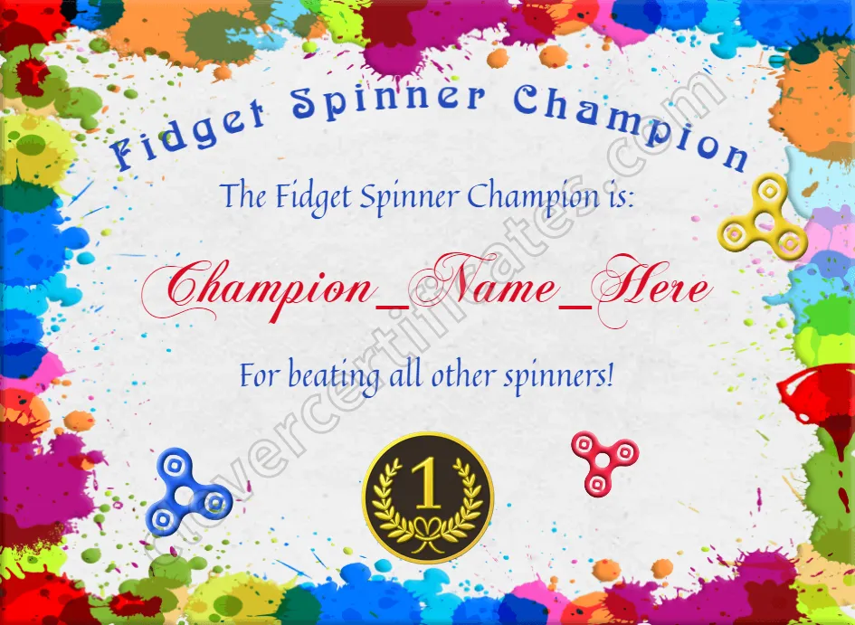 Fidget Spinner Champion Certificate