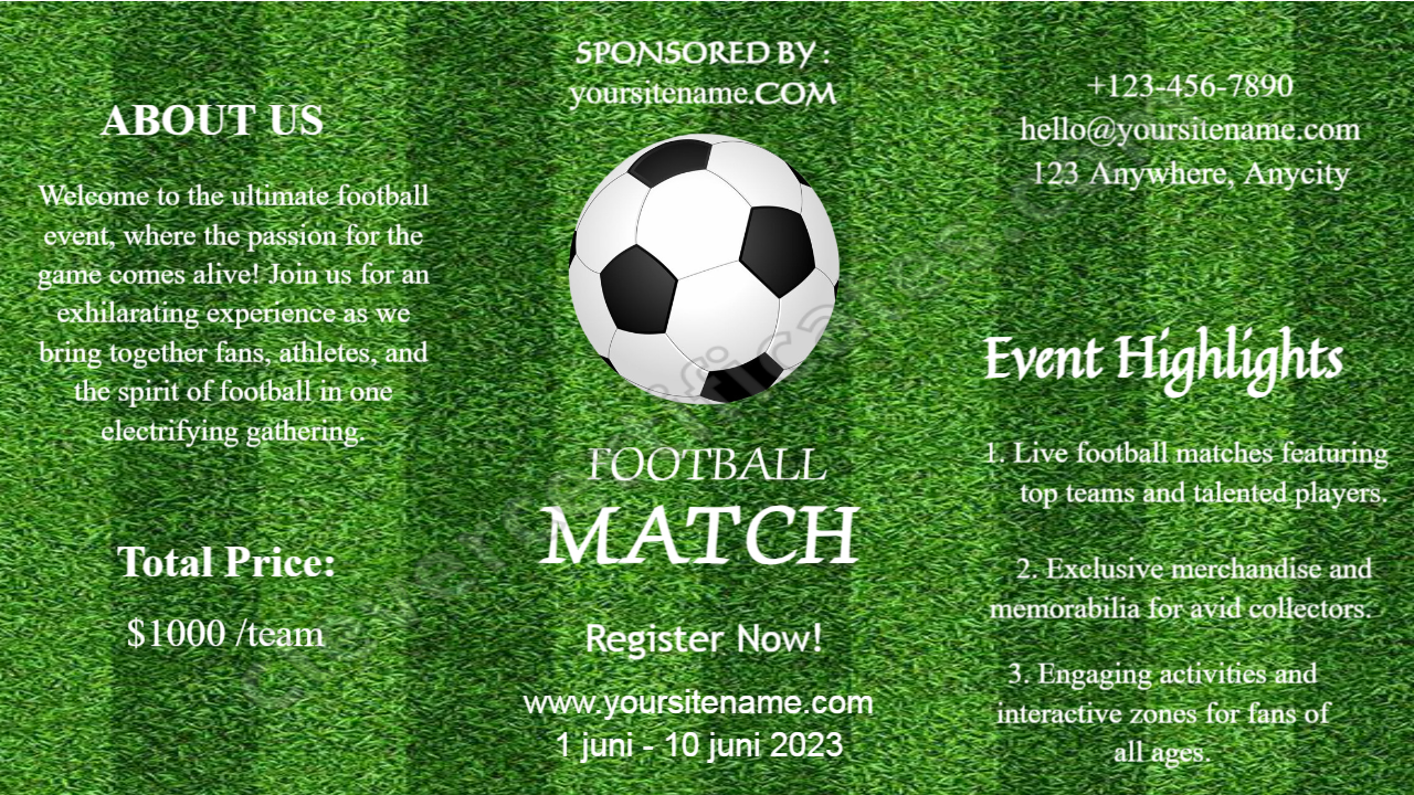 Green And White Grunge Football Sport Event Trifold Brochure