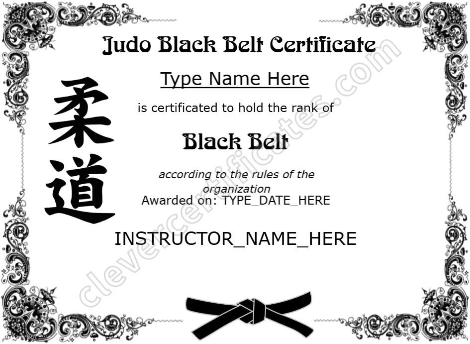 Judo Black Belt Certificate