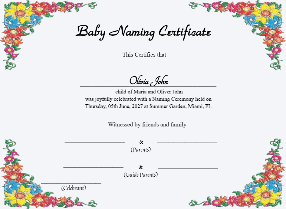 Printable Baby Naming Certificate