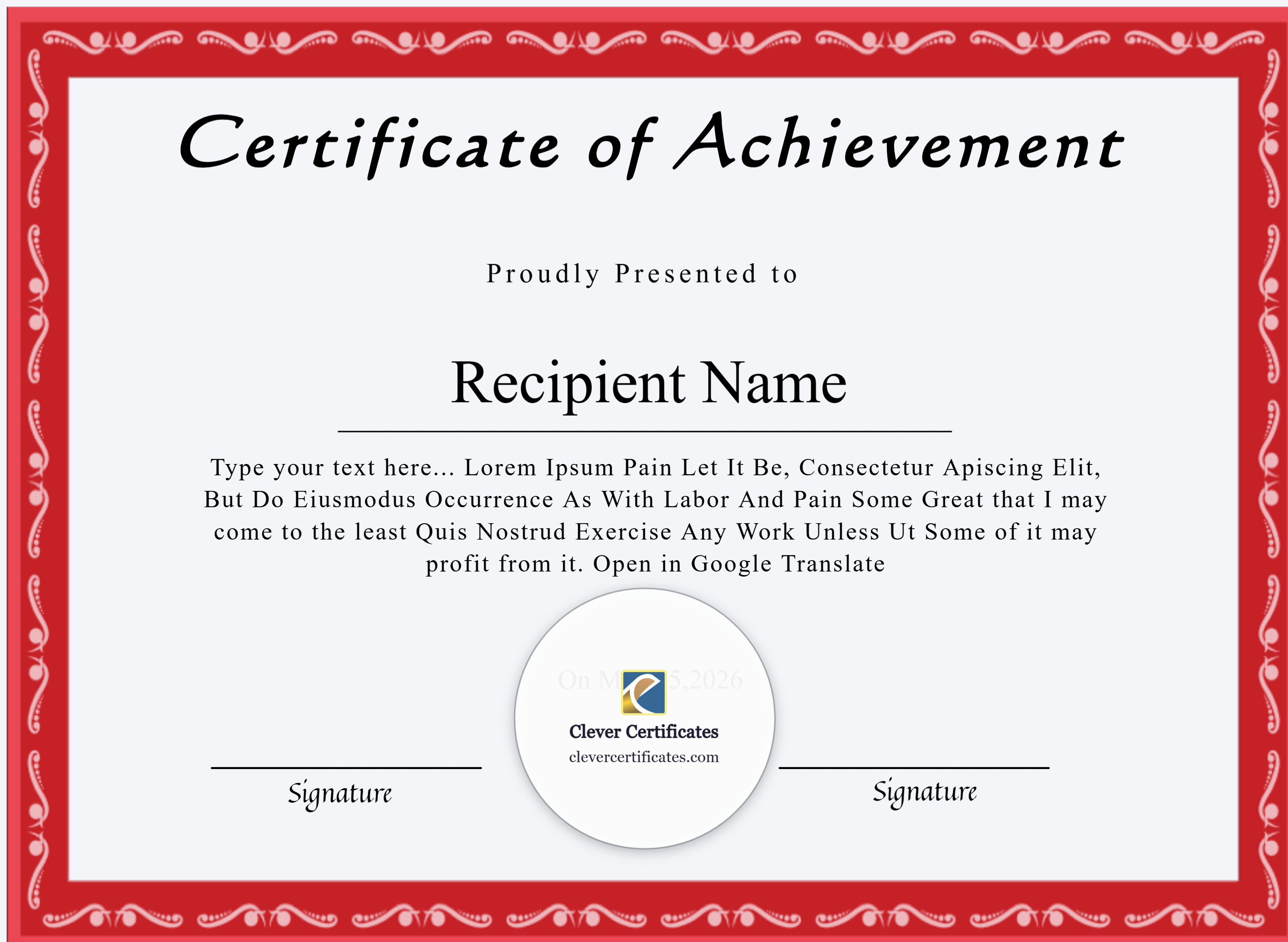 Certificate preview