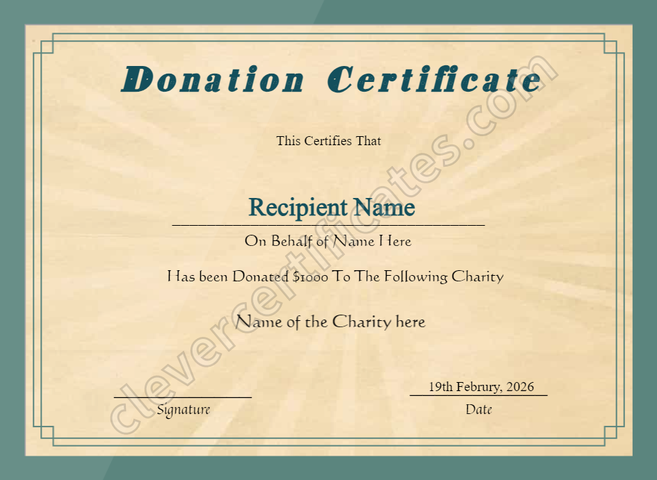 Printable Certificate Of Donation