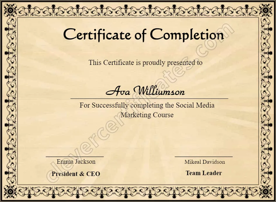 Professional Course Completion Certificate