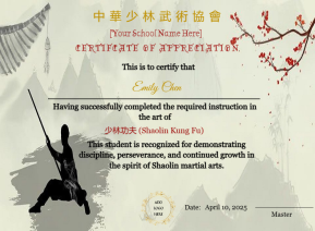 Customizable Chinese Shaolin Certificate Of Appreciation Template