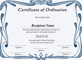 Editable Certificate Of Ordination For Pastor