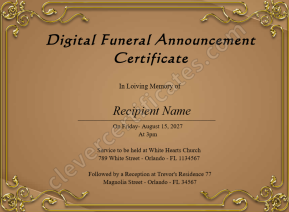 Editable Digital Funeral Announcement Certificate
