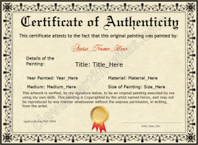 Editable Elegant Black Original Painting Certificate