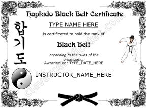 Editable Hapkido Black Belt Certificate
