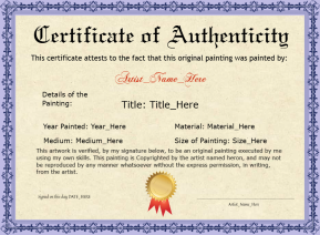 Editable Purple Original Painting Certificate