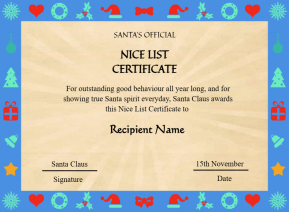 Editable Vintage Santa Claus Nice List Certificate Template