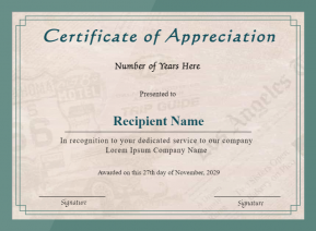 Editable Years Of Service Certificate Of Appreciation