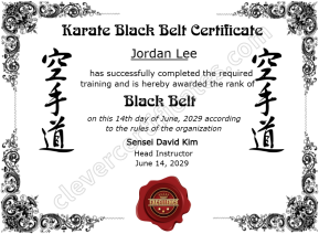Karate Black Belt Certificate
