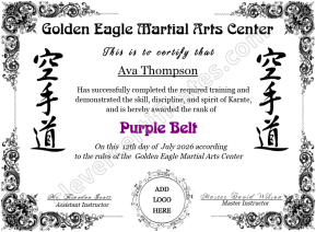 Karate Purple Belt Certificate with Logo – Editable Martial Arts Award