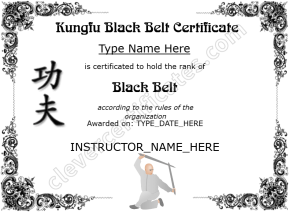 Kung Fu Black Belt Certificate