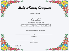 Printable Baby Naming Certificate