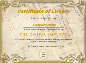 Printable Certificate Of License To Preach