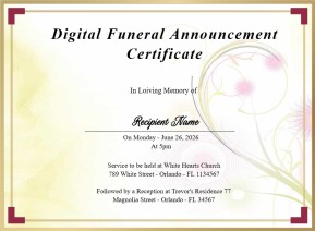 Printable Digital Funeral Announcement Certificate