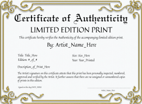 Printable Golden Certificate Of Authenticity