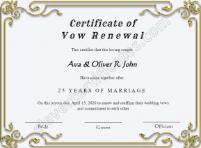 Printable Minimalist Vow Renewal Certificate