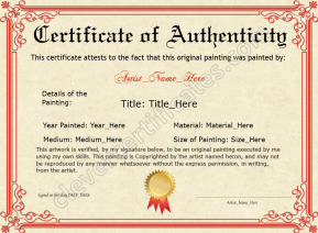Printable Red Original Painting Certificate