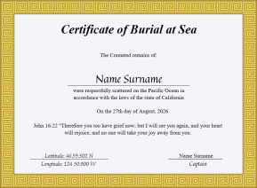 Printable Sea Scattering Certificate Of Burial Sea