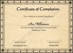Professional Course Completion Certificate