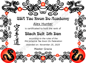 Tae Kwon Do Black Belt Certificate